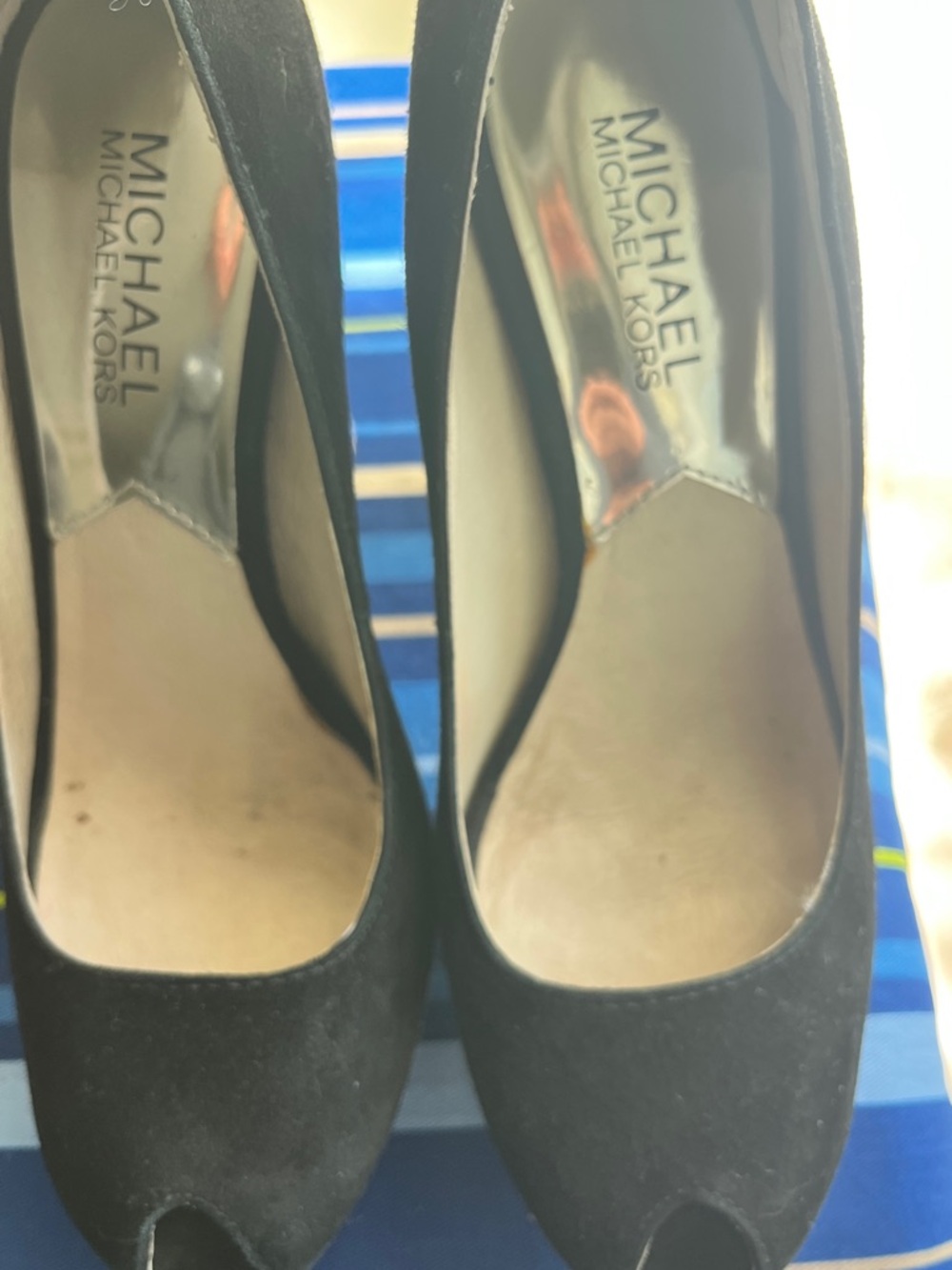MICHAEL Michael Kors Black Suede Peep-Toe Heels